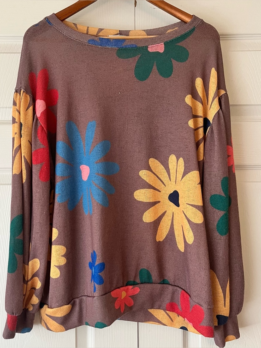First Love Crewneck Sweater, long sleeved, women's size L Colorful autumn